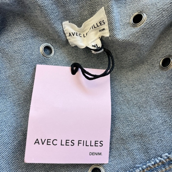 Avec Les Filles Size XL Eyelet Grommet Blue Denim Oversized Statement Jacket - Picture 2 of 10